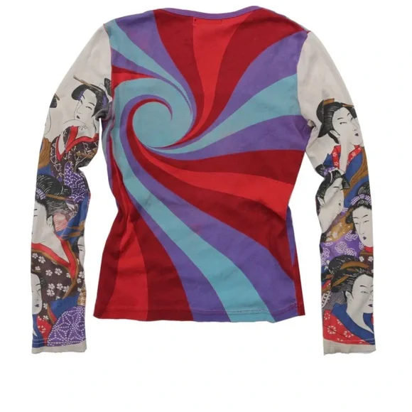 RARE vtg y2k Custo Barcelona Multicolor Graphic Long Sleeve Top - Picture 2 of 3